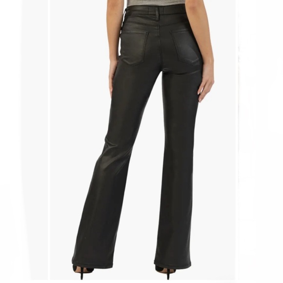 Kut From The Kloth Retro Black Shiny Matte Highrise Flare Faux Leather Pant (12) - Picture 1 of 16